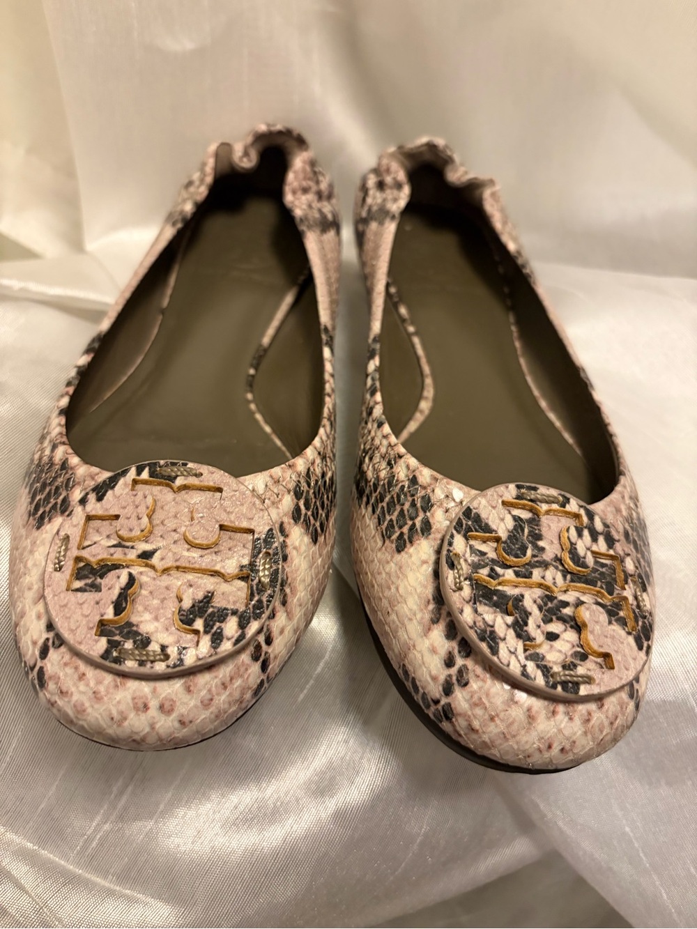 Tory Burch Beige snake skin -Print Reva Ballet Flats